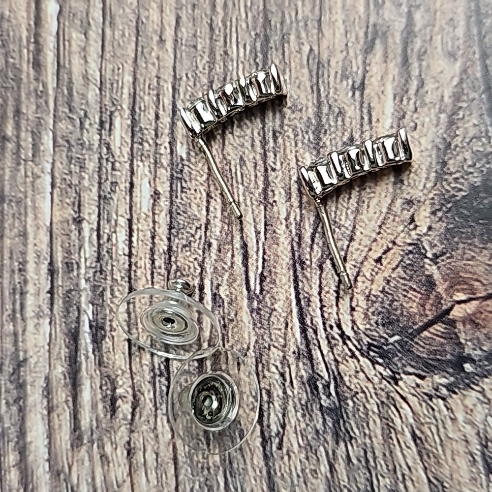 SILVER THREE ROW CZ STUD EARRINGS - Picture 4 of 8